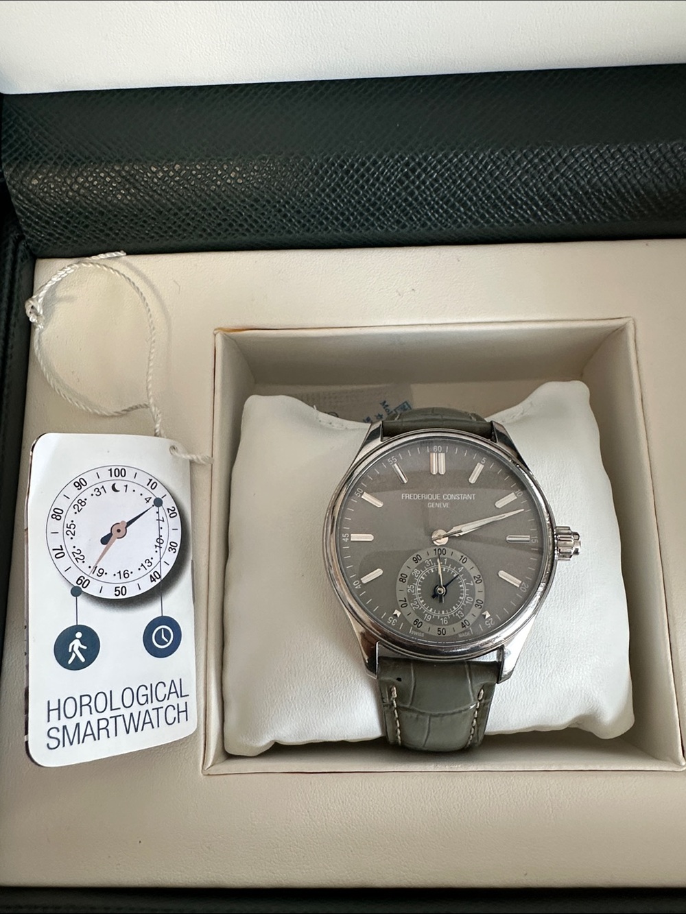 Frederique Constant Grey Dial Smartwatch with Gray Leather Strap